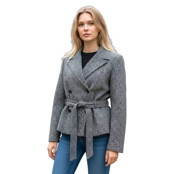 Neiman Marcus Vintage Wool Double Breasted Waist Tie Pea Coat Size 10 - Picture 1 of 7